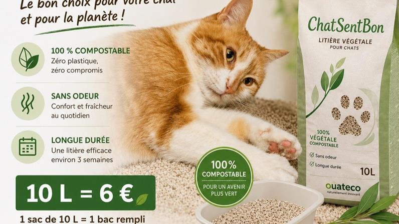 Litière végétale sans odeur ChatSentBon by Ouateco