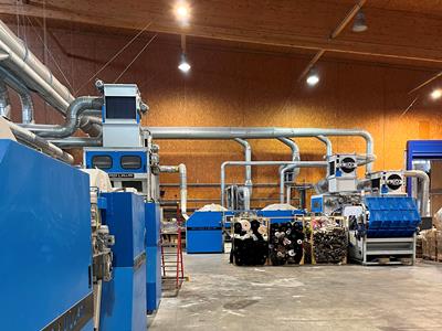 Ligne d'effilochage des textiles usagés Ouateco