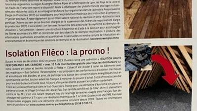 Offre Promotionnelle sur l'isolant en coton et textiles recyclés \"Filéco\" en Décembre 2022 et Janvier 2023